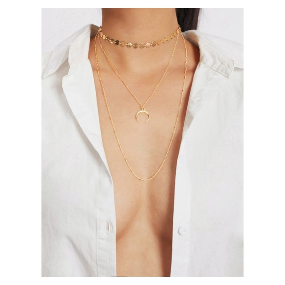 MBM Unlimited Jewelry - Gold Sequin Moon Pendant Delicate Layered Necklace